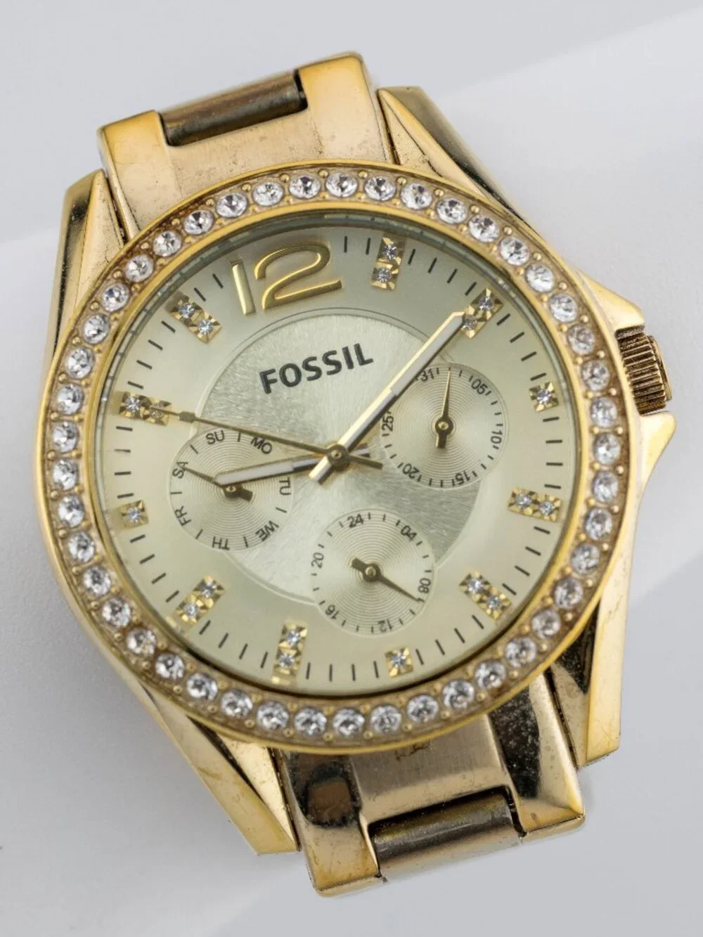 Fossil Riley ES3203 Crystal Bezel Multifunction Quartz Women's Watch New Battery
